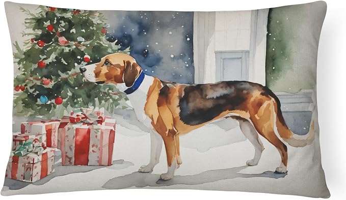 Caroline's Treasures DAC2651PW1216 English Foxhound Cozy Christmas Throw Pillow Machine Washable, Indoor Outdoor Decorative Pillow for Couch, Bed or Patio, 12HX16W