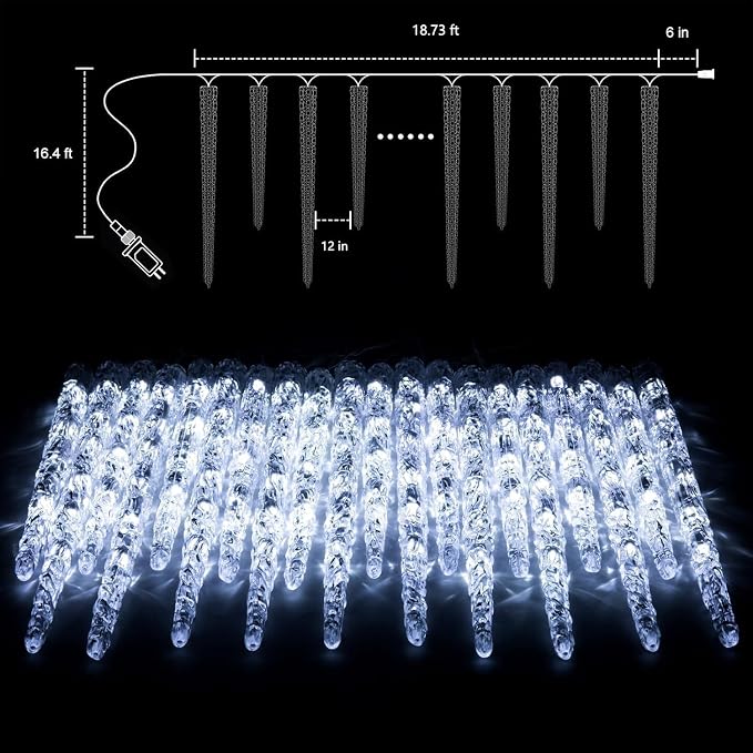 Brightown Icicle Lights Outdoor, 2 Pack Total 40ft 40 Tubes 200 LED Ice Shape String Lights, Connectable Hanging Christmas Decoration Lights for Tree Patio Roof Holiday Decor, Multicolor