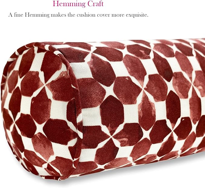 Outdoor Waterproof Decorative Bolster Pillows with Inserts for Patio Furniture, 20x6 Inch Fade Resistant Patio Garden Neck Roll Cushions for Couch Bed Sofa, Geometric Red