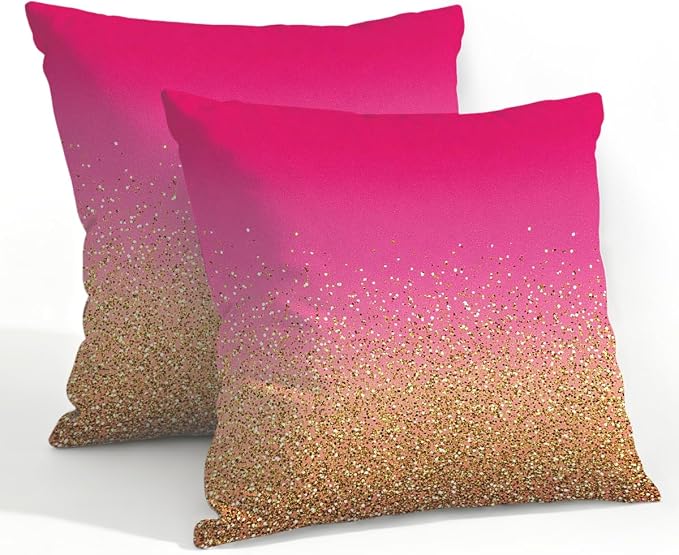 22x22 Inch Outdoor Pillow Covers Set of 2 Waterproof Throw Pillow Covers Decorative Couch Cushion Covers Pink Gold Glitter Square Pillowcases Protectors for Patio Garden Sofa