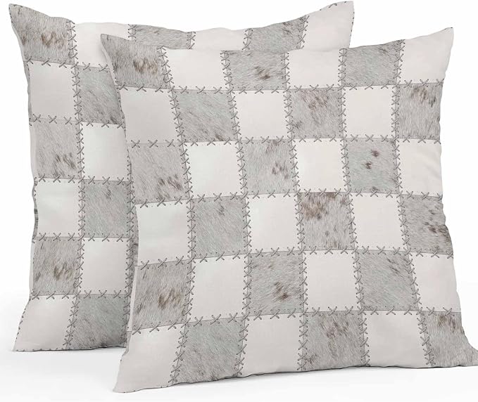 Cream Gray Checkered Outdoor Pillow Covers 20x20 Inch Throw Pillow Covers Set of 2 Waterproof Decorative Pillow Cases Modern Farmhouse Plaid Fur Texture Cushion Covers for Patio Furniture Garden Couch