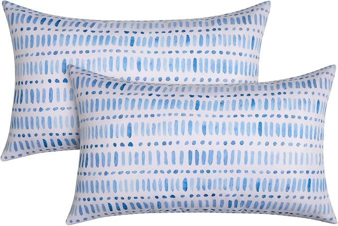 Pack of 2 Outdoor Pillows, 12x20 Outdoor Lumbar Pillows Waterproof | Outdoor Throw Pillows with Inserts, Fluffy and Supportive, Decorative Pillow for Patio and Garden, Pebble Blue