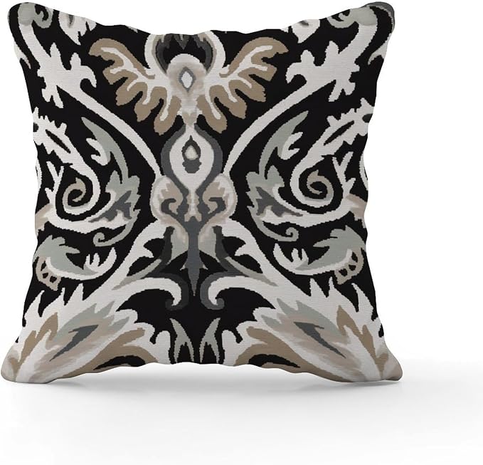 Ikat Black Brown Throw Pillow Covers Euro Sham Charcoal Cushion Cover 26x26 INRustic Accent Decorative Cushion Cases Home Decor for Patio Funiture Garden