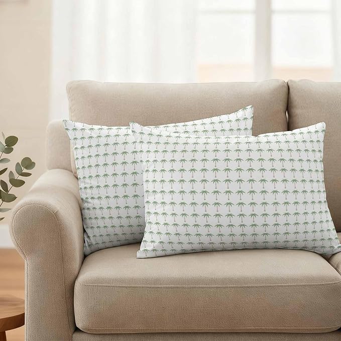 Palm Trees Outdoor Pillow Covers 20"x12" Set of 2, Summer Vintage Nautical Coastal Beach Ocean Green Tree Waterproof Throw Pillow Covers for Patio Furniture, Decorative Cushion Covers for Porch