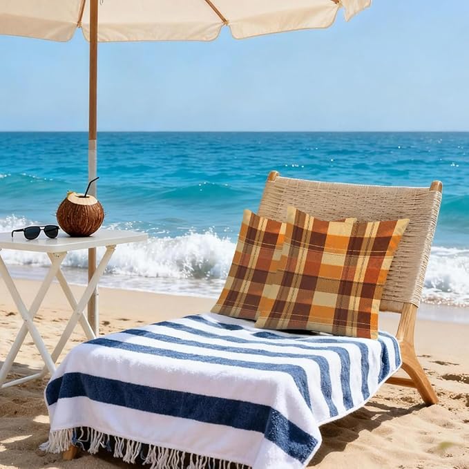 22x22 Inch Outdoor Pillow Covers Set of 2 Waterproof Throw Pillow Covers Decorative Couch Cushion Covers Buffalo Check Orange Square Pillowcases Protectors for Patio Garden Sofa