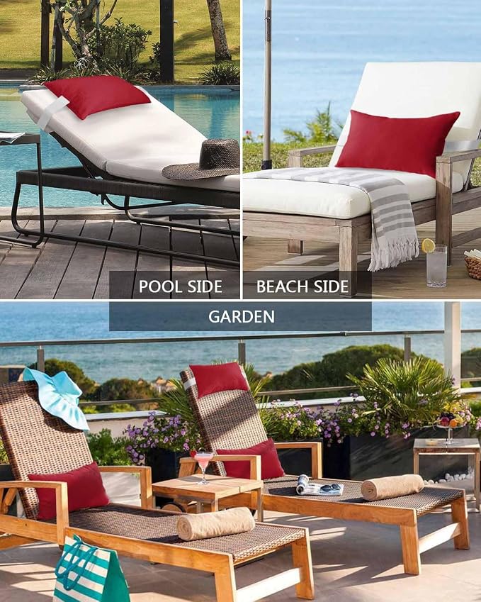 DecorLovee Pure Red Outdoor Recliner Pillows for Head, Waterproof Chair Pillow with Elastic Stripe, Simple Solid Color Chaise Lounge Headrest Pillow for Patio/Beach/Pool 1Pack, 12"x20"