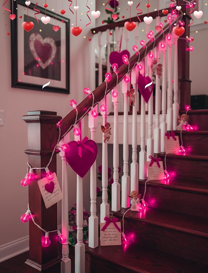 25FT G40 LED Outdoor Valentine's Day String Lights, Pink Valentine's Day Decorations Lights with 27 Shatterproof Pink Globe Bulbs, Hanging Patio Lights Waterproof for Holiday Backyard Party Garden