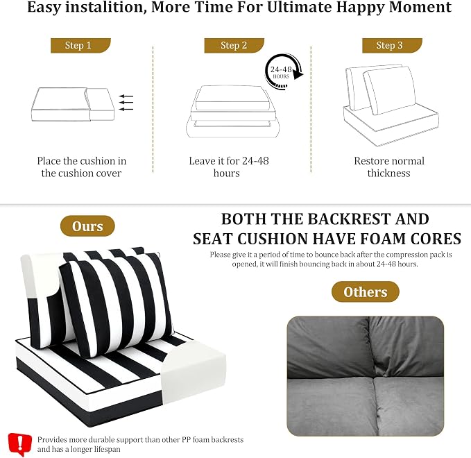 14pc Waterproof Outdoor Couch Cushions for 6 Seat Patio BlackStripe | Water-resistant, UV-resistant,14pc High-Density Foam Replacement Cushions for 6-Seat Outdoor Sectional Furniture