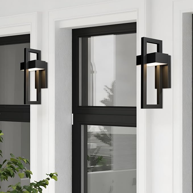LamQee Modern Outdoor Wall Lights 3000K Integrated LED Outdoor Wall Sconces Lighting, Contemporary Exterior Lighting Fixtures Outside Wall Mount Lights for House Porch Front Door Garage, Matte Black