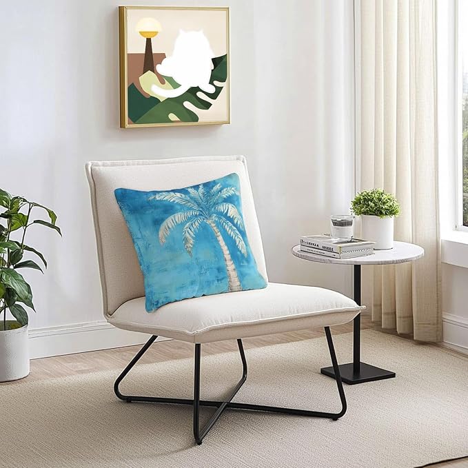 Coastal Beach Tree Blue Outdoor Waterproof Pillow Covers, Vintage Summer Palm Tree Decorative Square Throw Pillowcase, Tropical Botanical Sofa Cushion Sham for Patio/Couch/Chair, 24"x24" 2 Pack