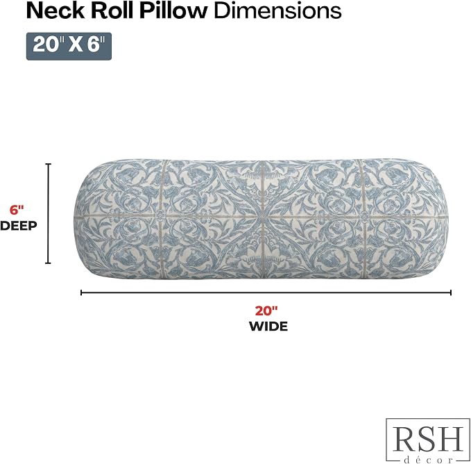 RSH DECOR: Sunbrella Neck Roll Pillows Set of 4 | 20” x 6” | Outdoor Bolster for Patio, Deck, Porch, or Poolside Furniture | Water & Fade-Resistant | Made in USA (Provincial Azure)