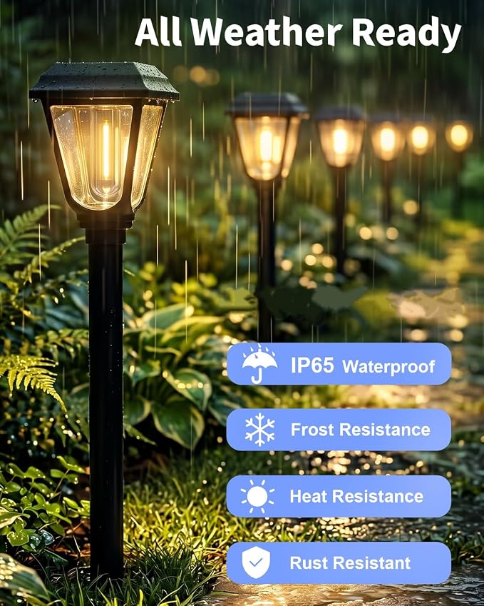Solar Pathway Lights 8 Pack Outdoor 3000K Bright Auto On/Off Solar Garden Lights Long Lasting Solar Powered Waterproof Landscape Light for Path Yard Walkway Lawn Driveway Decor Lighting - Warm White