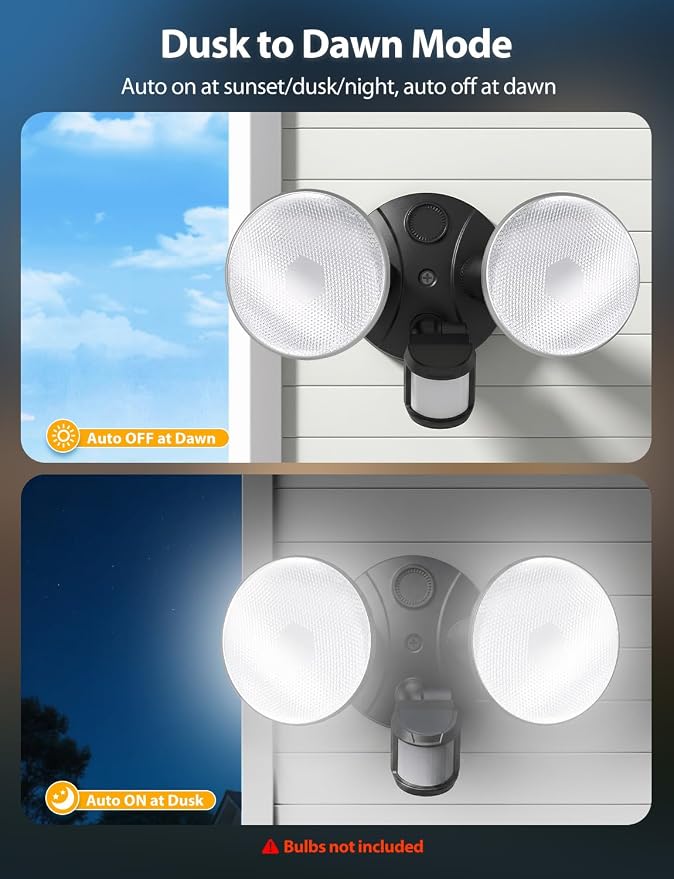 Onforu 2 Pack Motion Sensor Outdoor Lights, Dusk to Dawn Flood Light Fixture, Adjustable Dual PAR38 Heads, Hardwired Floodlight, E26 Base, 300W Max for Garage, Driveway, Yard, Porch, Black