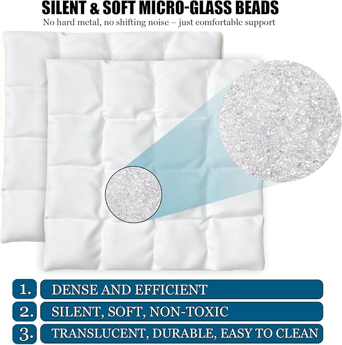 Hidden Weighted Outdoor Pillow Insert, Glass Beads, 9.8" x 9.8" (4, White) | Weighted Pillow Inserts for Outdoor Cushions, 1lb Glass Beads, Soft & Noiseless. Keeps Patio Pillows in Place. Weatherproof.