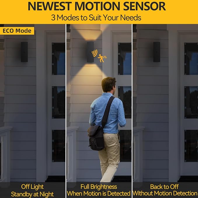 SHlMR Motion Sensor Porch Light 2 Pack, Dusk to Dawn Outdoor Light Fixture Wall Mount with Bulbs Include, Black Outdoor Sconce Lights Aluminum, Modern Up and Down Outside Lights for House, ETL Listed
