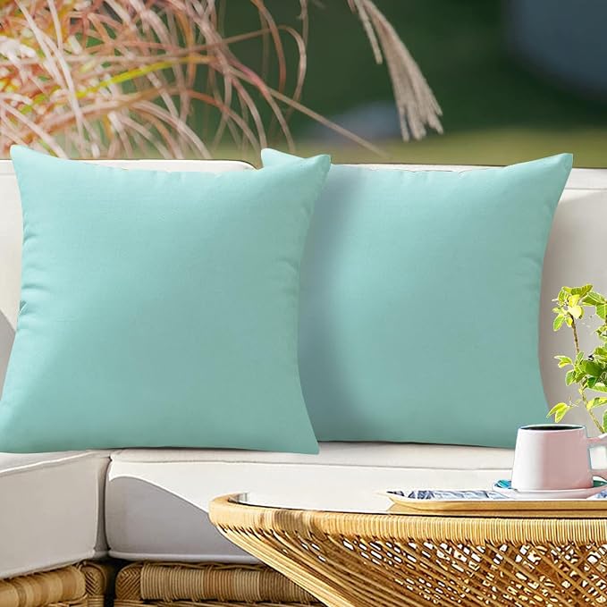 VAKADO Outdoor Waterproof Throw Pillow Covers 16x16 Set of 2 Aqua Decorative Patio Furniture Cushion Cases Outside Decor for Couch Garden Bench Porch