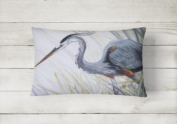 Caroline's Treasures JMK1017PW1216 Blue Heron Frog Hunting Canvas Fabric Decorative Pillow Machine Washable, Indoor Outdoor Decorative Pillow for Couch, Bed or Patio, 12HX16W
