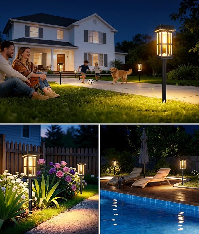 Ahaorigin 8 Pack Solar Pathway Lights Outdoor, 2 Lighting Modes Waterproof Solar Lights Outdoor, Sturdy Metal Rods, Brighter Up to 15Hrs Outdoor Path Lights for Yard Garden Walkway Driveway Sidewalk