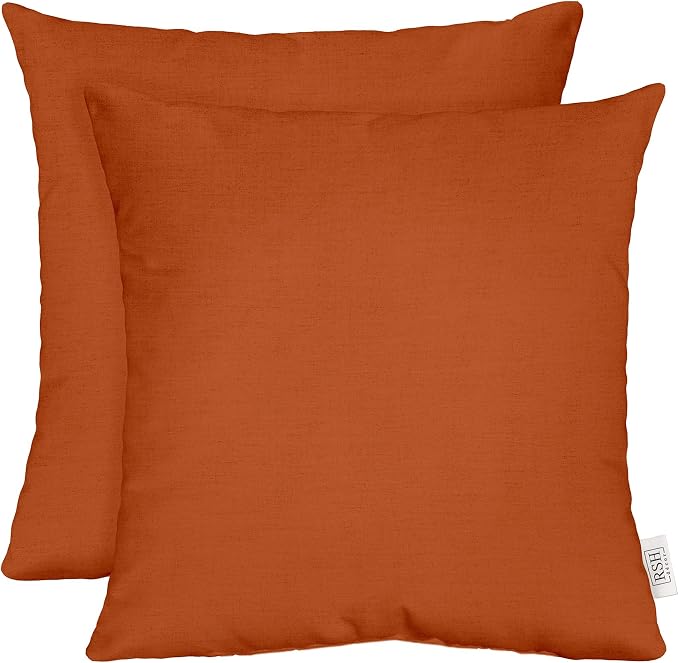 RSH DECOR Square Throw Pillows Set of 2, 17x17 Inch Decorative Pillows for Couch, Water-Resistant Patio Furniture Pillows, All-Weather Spun Fabric, Canvas Rust - Made in USA