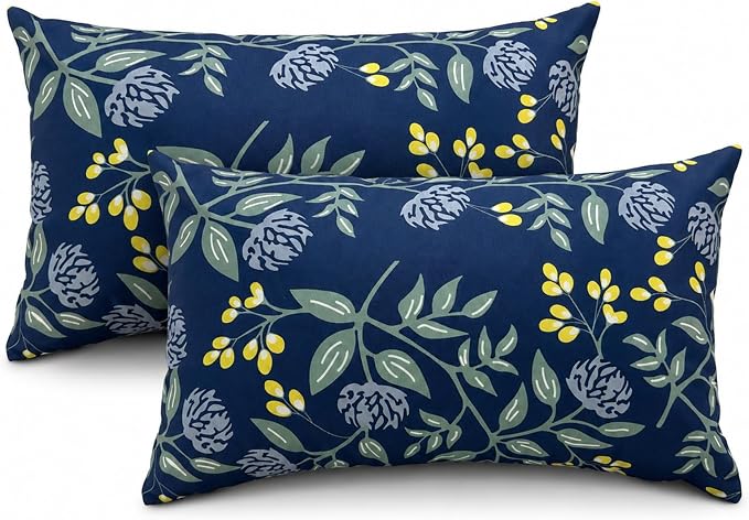 Outdoor Lumbar Pillows 12"x20" Waterproof Patio Pillows with Inserts | Set of 2 Fade Resistant Outdoor Waterproof Lumbar Pillow Decorative Garden Lumbar Cushions for Home Patio Terrace Sofa