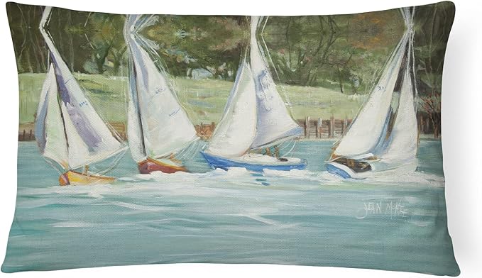 Caroline's Treasures JMK1035PW1216 Sailboats on The Bay Canvas Fabric Decorative Pillow Machine Washable, Indoor Outdoor Decorative Pillow for Couch, Bed or Patio, 12HX16W