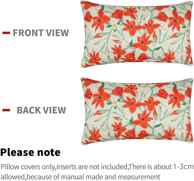 Pyonic Outdoor Pillows Cover Pack of 2 Floral Waterproof Throw Pillow Covers 12X20 inch Outdoor Lumbar Pillows for Patio Furniture Garden Outside Waterproof Throw Pillows