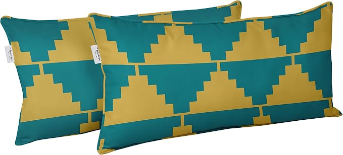 Indoor/Outdoor Polyester Fabric Lumbar Pillow Cover, All-Weather Waterproof Rectangular Cushion Case for Patio Furniture, 12 x 18 Set of 2 - Geometric-12