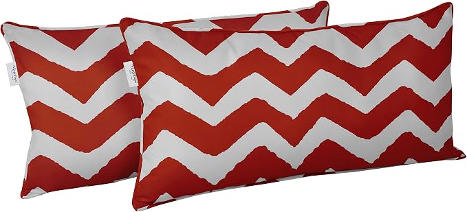 Indoor/Outdoor Polyester Fabric Lumbar Pillow Cover, All-Weather Waterproof Rectangular Cushion Case for Patio Furniture, 12 x 18 Set of 2 - Chevron-18
