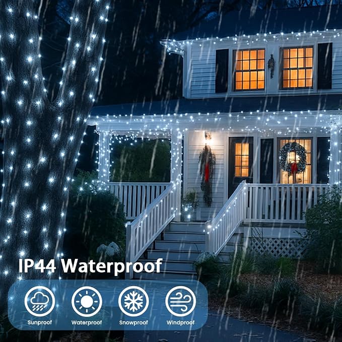 200 LED Connectable String Lights, 66FT Christmas Lights Outdoor Indoor | Cool White, 13 Modes, Timer, Clear Wire Waterproof Twinkle Fairy Lights Plug in for Bedroom Classroom Patio Xmas Tree Decor