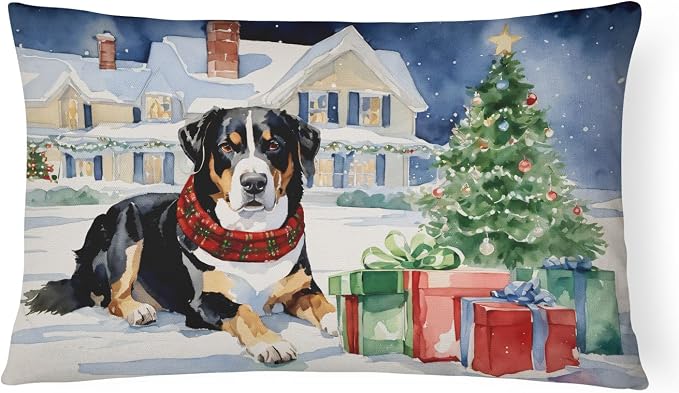 Caroline's Treasures DAC2654PW1216 Entlebucher Mountain Dog Cozy Christmas Throw Pillow Machine Washable, Indoor Outdoor Decorative Pillow for Couch, Bed or Patio, 12HX16W