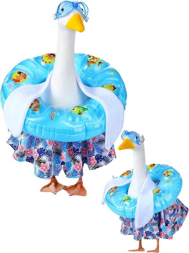 Outus Funny Summer Porch Goose Outfits Set Includes Goggles, Shorts and Swimming Ring Bikini Goose Porch Clothing for Outdoor Swimming Pool Garden Yard Patio Lawn Statue