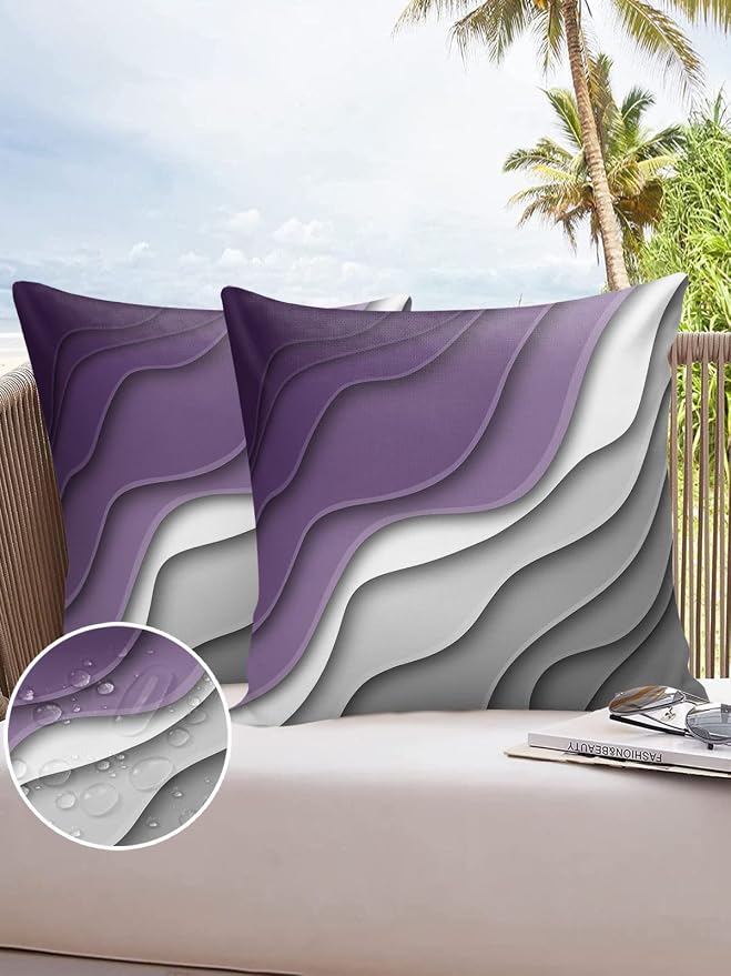 Outdoor Pillows 16x16 Waterproof Outdoor Pillow Covers Lavender Prple Grey Ombre Polyester Throw Pillow Covers Garden Cushion Decorative Case for Patio Couch Decoration Set of 2 Gradual Texture