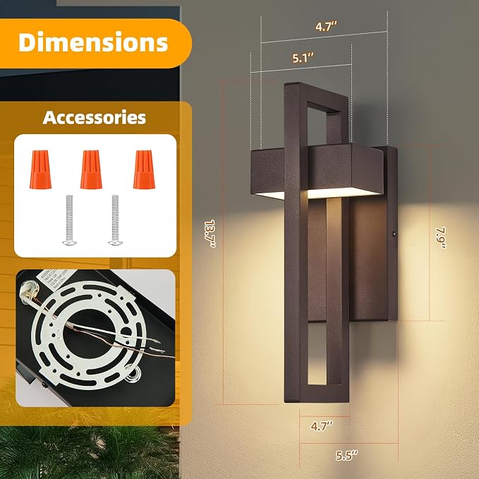 Modern LED Outdoor Wall Sconce Brown Outdoor Lights for House, 13.7'' LED Exterior Lighting Fixtures Outside Wall Mount Lights for Front Porch Hallway, Warm White 3000K, 1 Pack