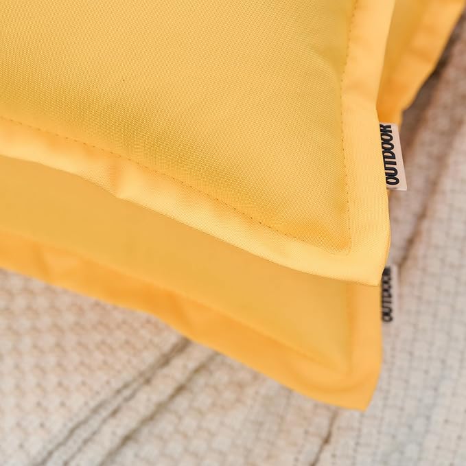 LIGICKY Yellow Outdoor Lumbar Pillows Waterproof Pillow Covers 12x20 Inch Pack of 2 Decorative Rectangle Solid Color Pillows with Wide Edge Cushion Cover for Patio Tent Garden Couch Balcony