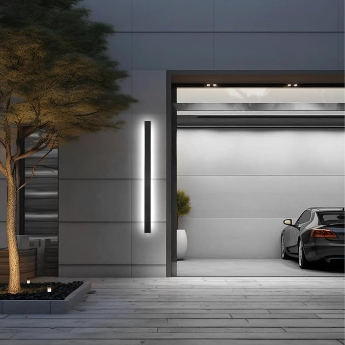 AioTio Outdoor Wall Lights,39inch Modern LED Exterior Light Fixtures Wall Mount,Dimmable Black Linear Outdoor Light Fixture IP65 Waterproof,Modern Long Strip LED Sconce Lighting for Porch,Garage