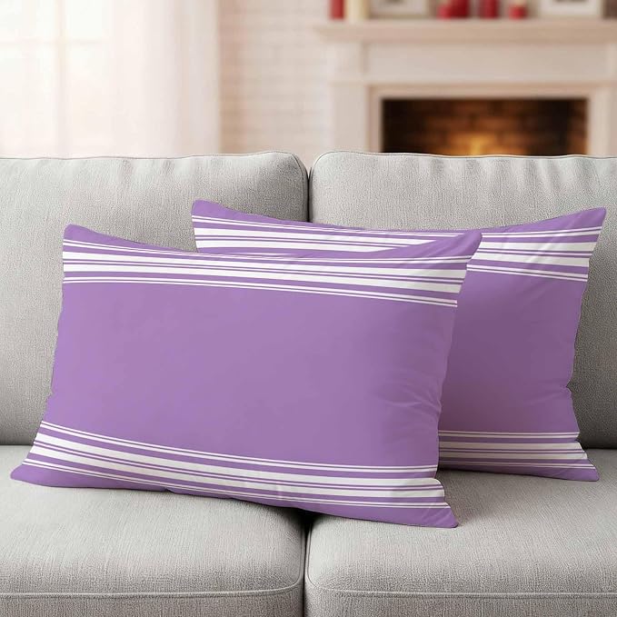 Outdoor Pillow Covers 12x20 Set of 2 Purple Stripes Outdoor Pillows Waterproof Throw Pillow Covers French Stripe Farmhouse Style Pillowcases Decorative Case for Patio Cushion