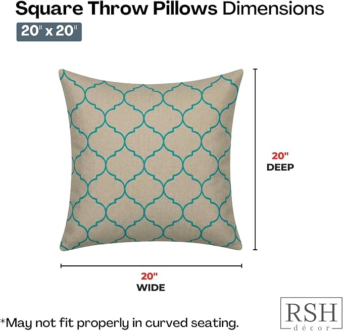 RSH DECOR: Sunbrella Square Throw Pillows Set of 4 | 20" x 20" | Water and Fade-Resistant Performance Fabric | Outdoor Pillow Covers with Down-Alternative Inserts | Made in USA (Trellis Geo II Mist)