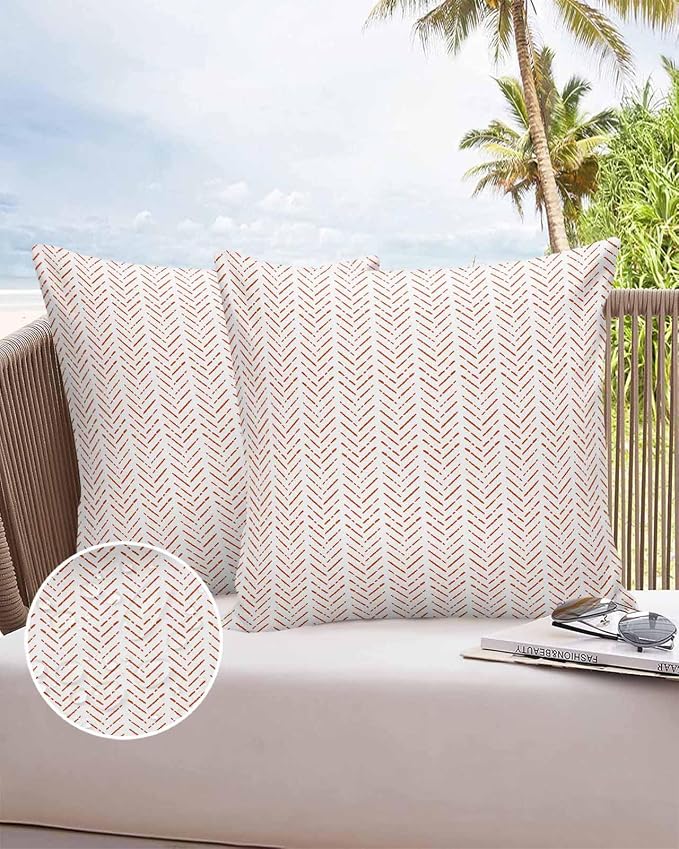 Orange White Striped Outdoor Pillow Covers Waterproof,All Weather Cushion Case Set of 2 Decorative Pillowcases for Sofa Couch Bed Decor Patio Furniture 20"x20" Modern Geometric Minimalist Stripes