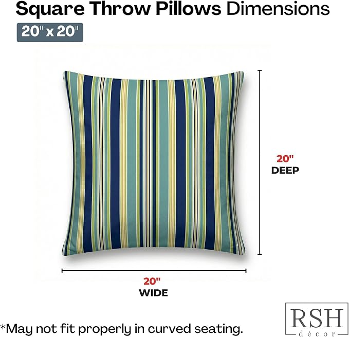 RSH DECOR Square Throw Pillows Set of 4, 20" x 20", Outdoor Pillows Waterproof, Outdoor Pillow Covers, Pillow Covers for Couch, Eastbay Seaspray, Made in USA