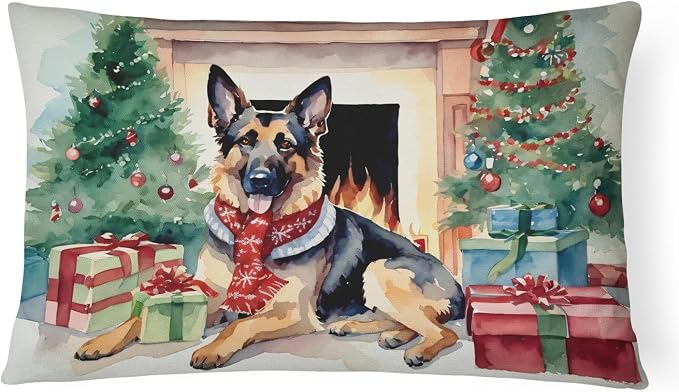 Caroline's Treasures DAC2662PW1216 German Shepherd Cozy Christmas Throw Pillow Machine Washable, Indoor Outdoor Decorative Pillow for Couch, Bed or Patio, 12HX16W