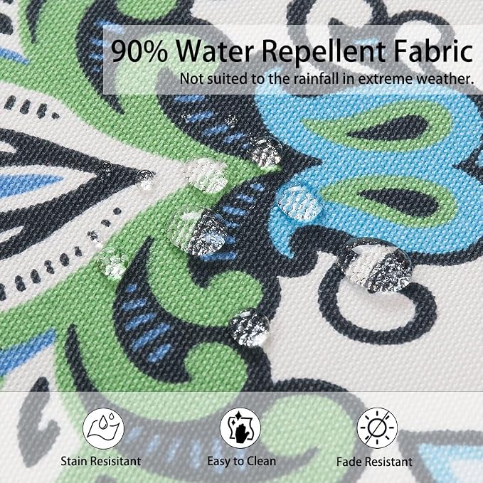 Magpie Fabrics Indoor Outdoor Cushion Cover Replacement 2 Pack, NO Insert! Water Repellent Slipcover with Ties Decor for Patio Garden Chair Seat Sofa Bench Wicker(Botanical Blue Green, 20x18x4 Inch)