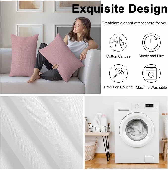 Vandarllin Outdoor Throw Pillows Covers 20x12 inch Set of 2 Waterproof Pink Linen Decorative Zippered Cushion Covers for Patio Furniture, Farmhouse Pure Color Lumbar Pillowcases
