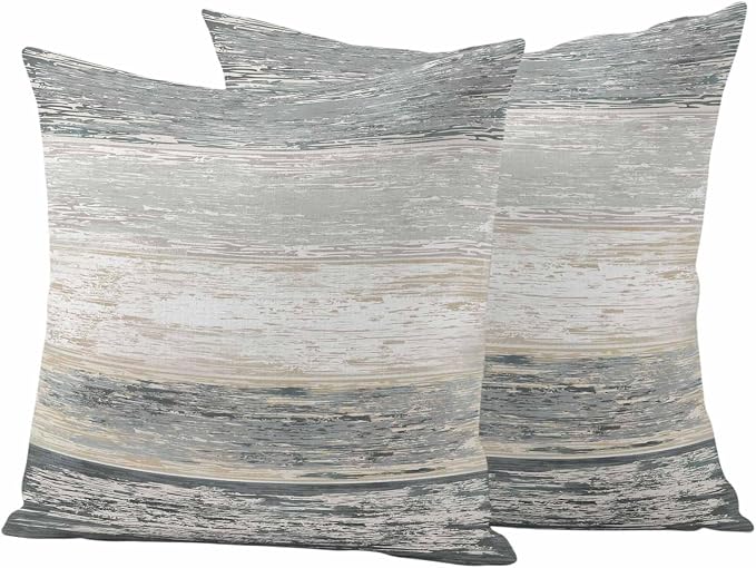 Outdoor Waterproof Throw Pillow Covers, Vintage Black Grey Decorative Pillow Cases, Farmhouse Barn Wooden Striped Couch Pillow Protector Patio Sofa Cushion Covers Replacement 18"x18" 2 Pack