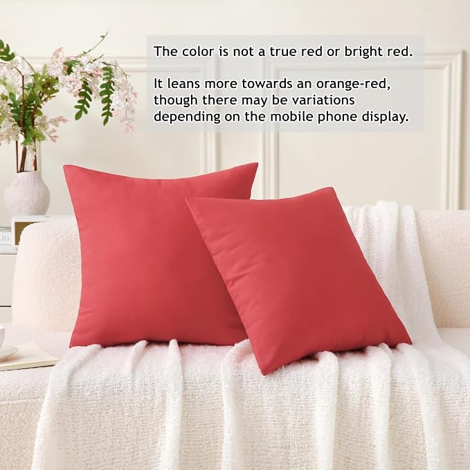18" x 18" Throw Pillows, Outdoor Waterproof Pillows with Inserts, Square Decorative Pillows for Patio Furniture Garden Couch Sofa Home(Red, Set of 4)