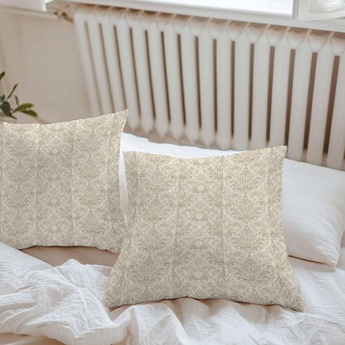 Beige Baroque Waterproof Outdoor Pillow Covers Set of 2 Home Decor, Farmhouse Scroll Floral Pattern Art Pillowcase Patio Pillow Covers for Couch Bench Furniture Garden 24x24in