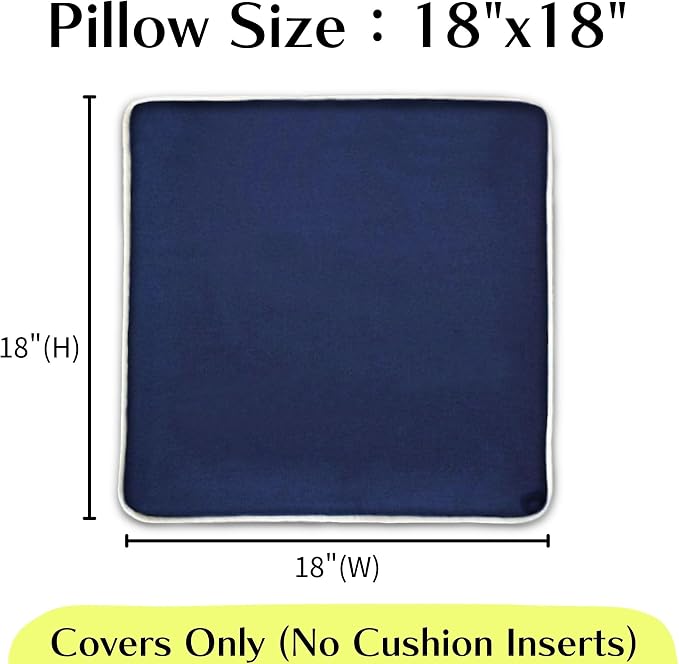 HER HWA Outdoor Throw Pillow Covers White Piping 18"x18" Set of 2, Blue | durable fade-resistant water-resistant 100% polyester white piping smooth zipper machine washable for indoor outdoor décor