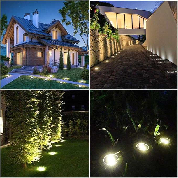 4.6 Inch Diameter Solar Ground Lights, Waterproof Solar Garden Lights, Outdoor Garden Waterproof Bright in-Ground Light, Landscape Lighting for Pathway,Yard,Lawn,Patio,Walkway (4 Pack White Light)