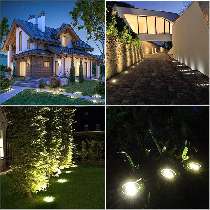 4.6 Inch Diameter Solar Ground Lights, Waterproof Solar Garden Lights, Outdoor Garden Waterproof Bright in-Ground Light, Landscape Lighting for Pathway,Yard,Lawn,Patio,Walkway (12 Pack White Light)