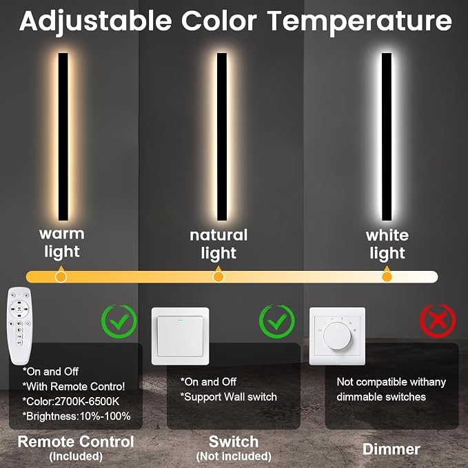 Modern Outdoor Wall Lights - 79inch Black Exterior Light Fixtures Wall, Porch Lights Outdoor Wall Sconce, Patio Long Strip Wall Light Fixtur Outside for Garage, House