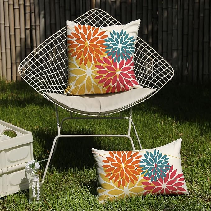 DFXSZ Pack of 2 Outdoor Waterproof Throw Pillow Covers 12x20 Orange Yellow | Polyester Spring Summer Fall Floral Decorative Cushion Cases(NO INSERT),For Couch Patio Funiture Garden Home Decor